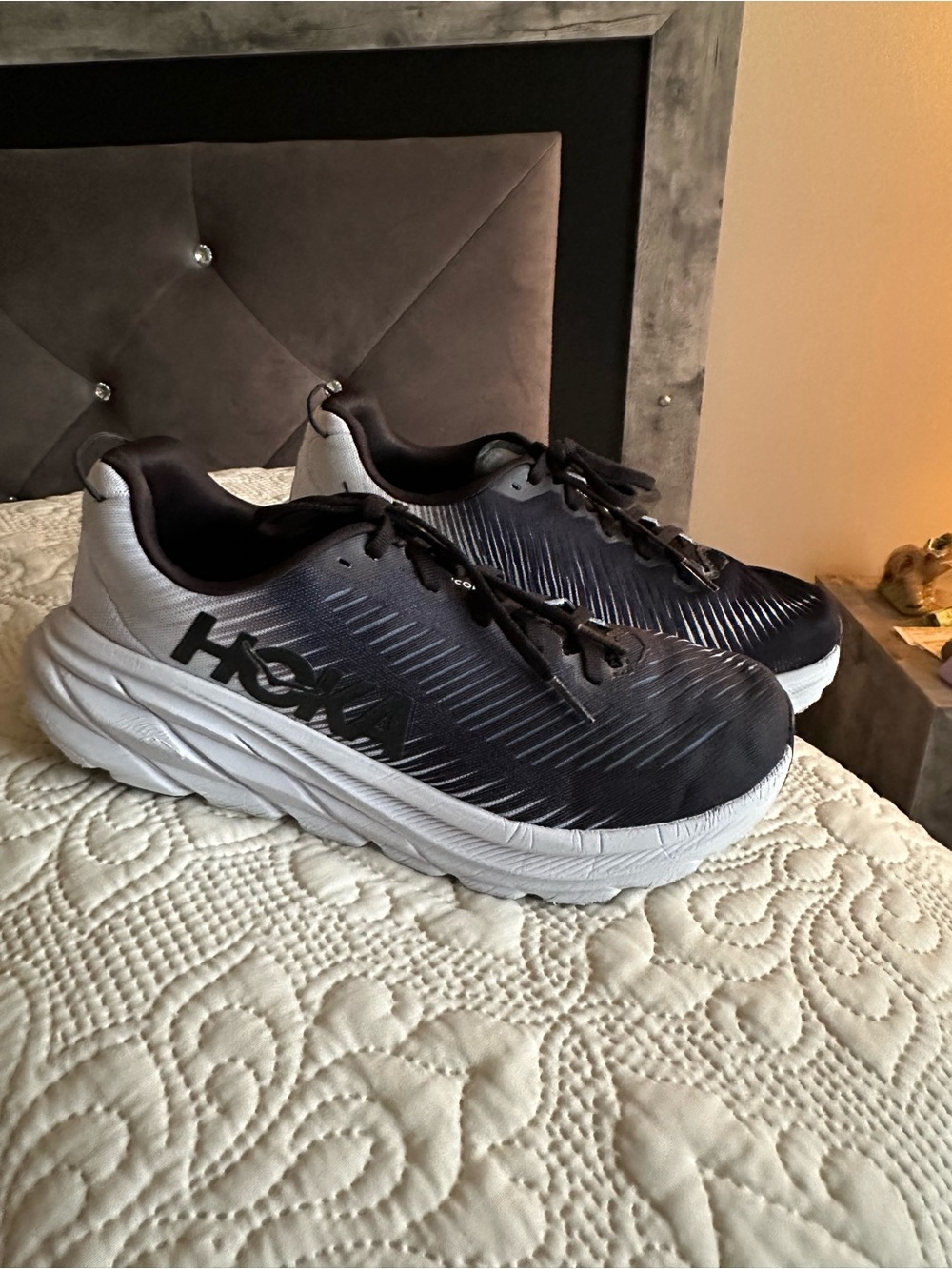 Hoka One One Black and White Women's Athletic Running Shoes RINCON 3